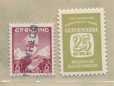 Grønland kat. nr.  2 anvendt som gebyrmærke samt gebyrmærke